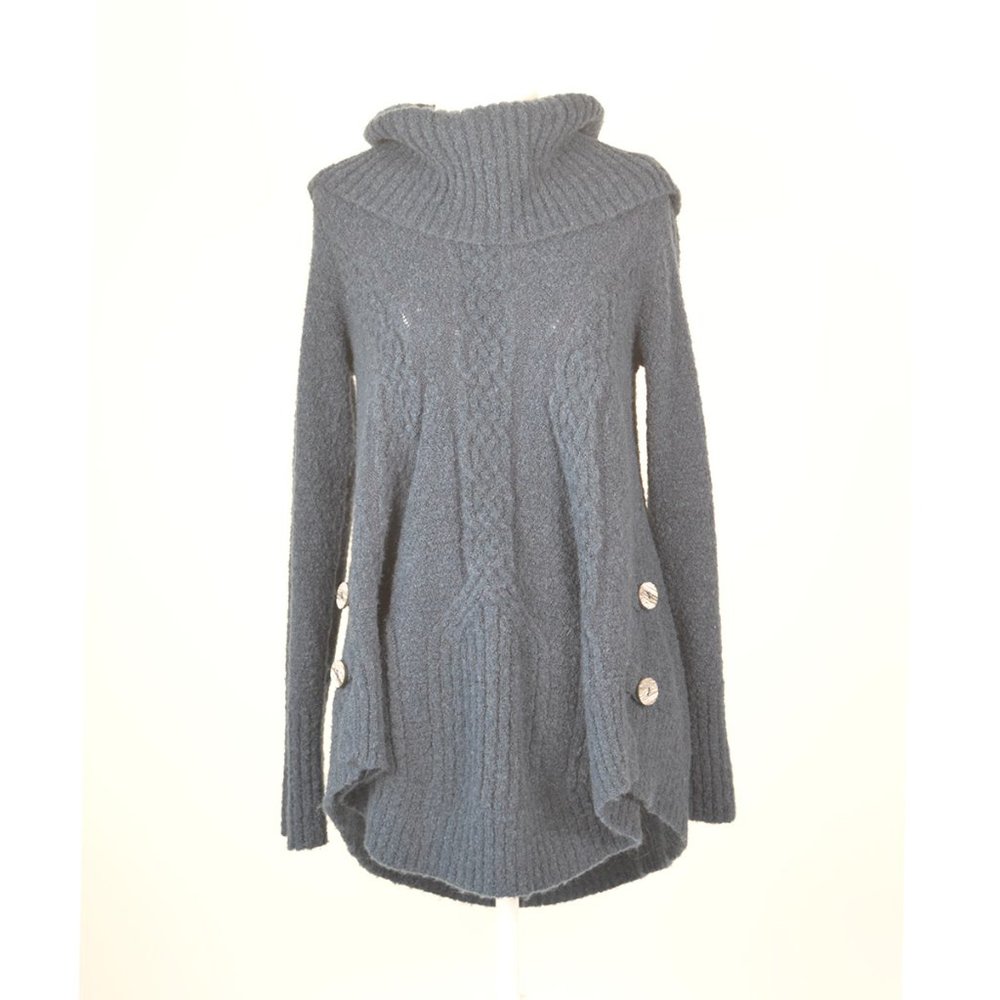 Anthropologie Angel Of The North Wool Teal/Blue Cable Knit Sweater Size Small S - Picture 2 of 11